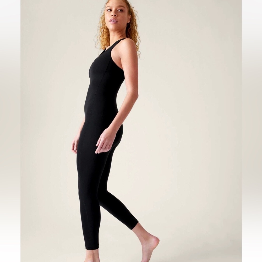 Athleta Transcend bodysuit Black athletic jumpsuit Size Large tall open back - Picture 3 of 5